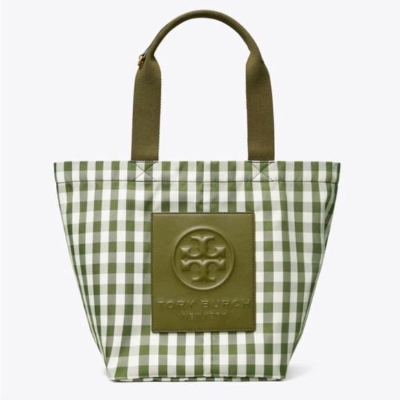 🎉NWT🎉 TORY BURCH PIPER GREEN GINGHAM TOTE BAG! 😍 - Picture 2 of 5